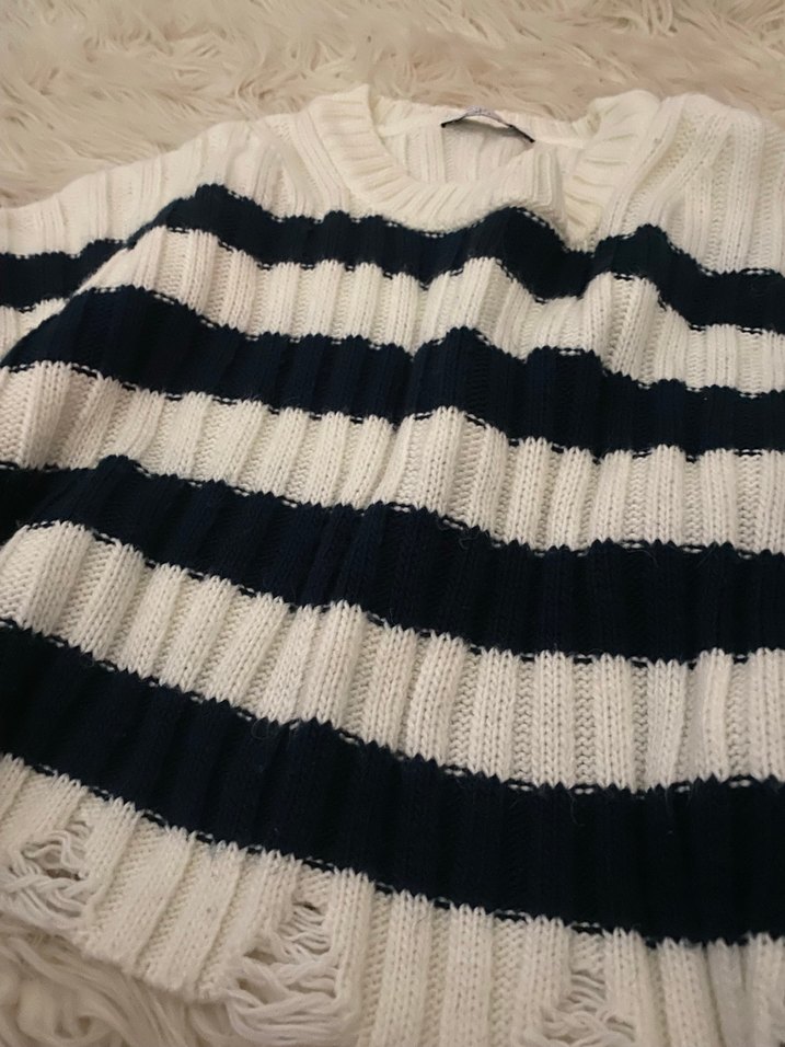 çizgili geniş kazak - Görsel 4