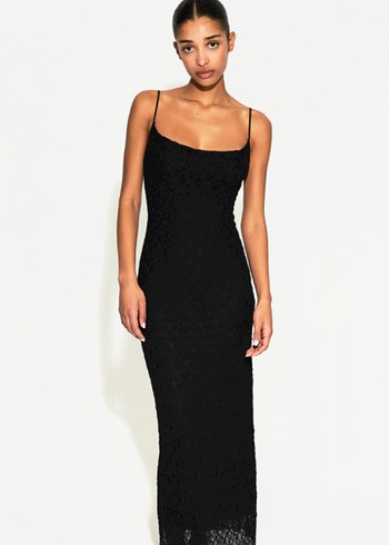 V Yaka Siyah Dantelli Uzun Elbise - Görsel 2