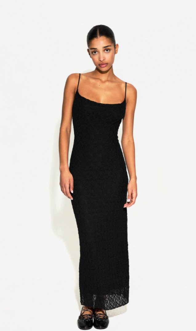 V Yaka Siyah Dantelli Uzun Elbise - Görsel 2