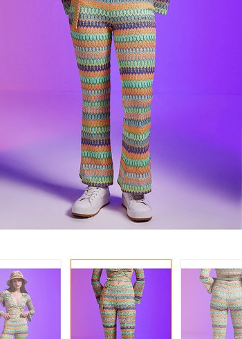 Kadın Pastel Renkli Örgü Salaş Pantolon takım - Görsel 2