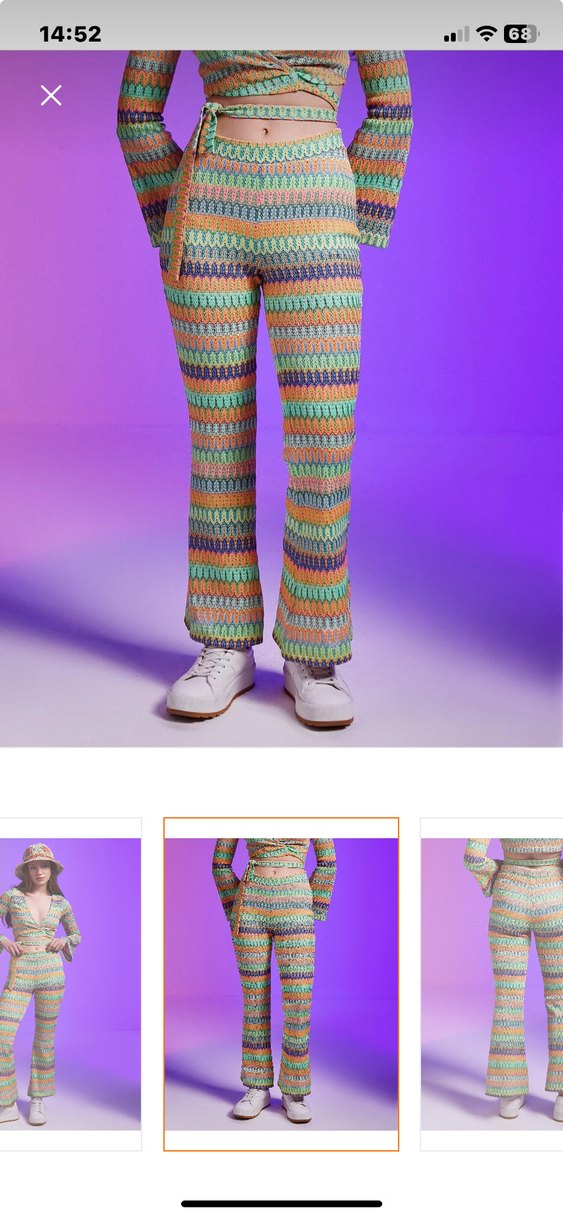 Kadın Pastel Renkli Örgü Salaş Pantolon takım - Görsel 2