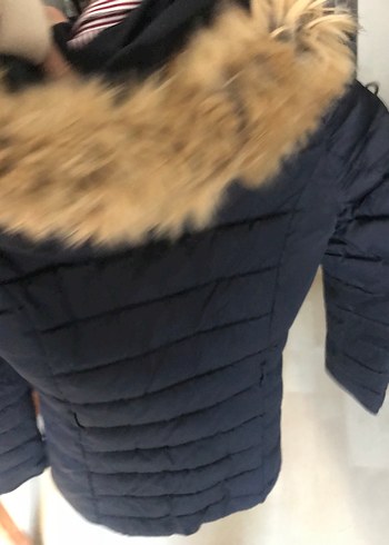 Kürklü Kapüşonlu Lacivert Kadın Kışlık Mont - Görsel 3