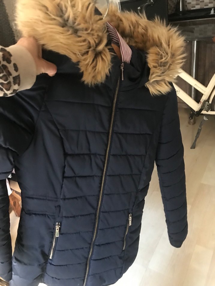 Kürklü Kapüşonlu Lacivert Kadın Kışlık Mont - Görsel 2