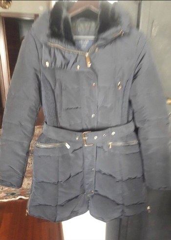 Siyah Kemerli Kadın Kışlık Mont - Görsel 3