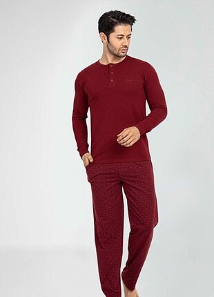 Aydoğan Kırmızı Erkek Pamuklu Modal Uzun Kollu Pijama Takımı