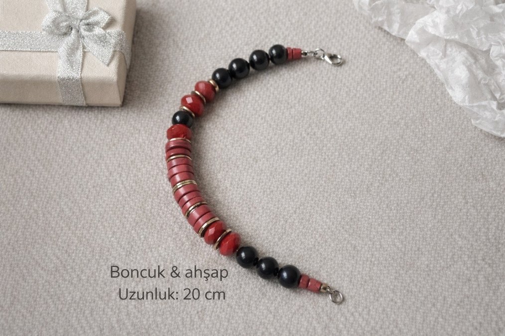 Kırmızı Boncuklu Bohem Kadın Bileklik - Görsel 2