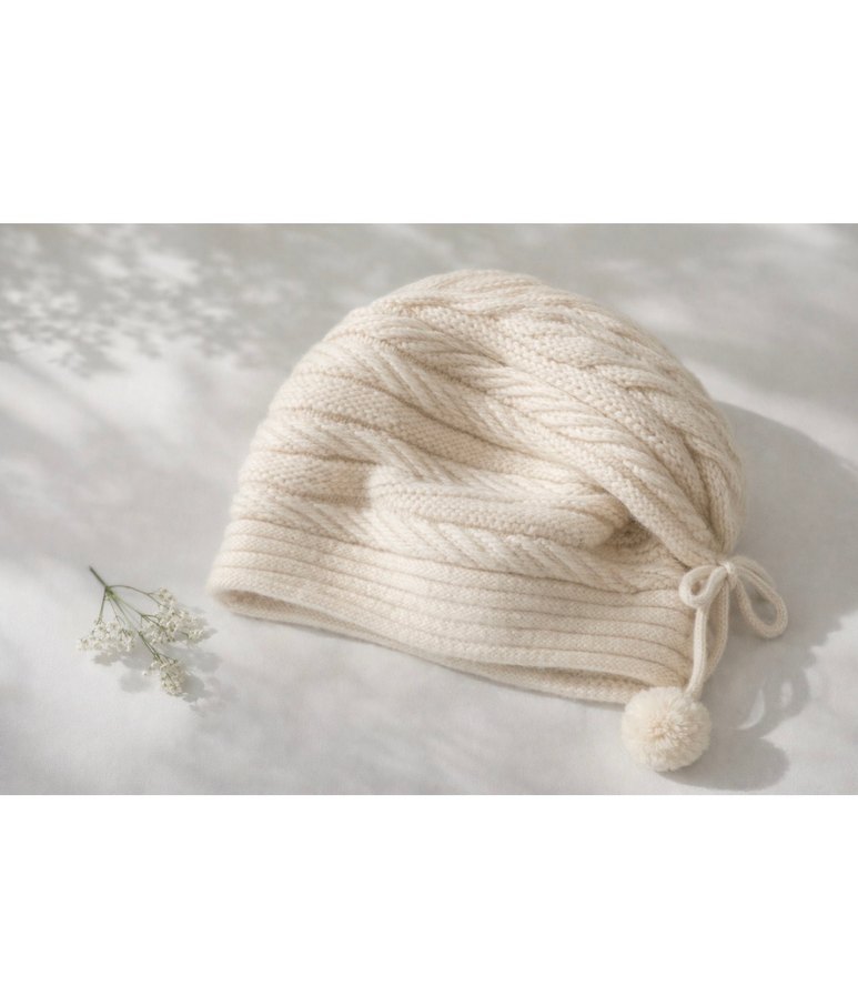 Örgü Kadın Bere - Ekru, Bohem Stil - Görsel 2