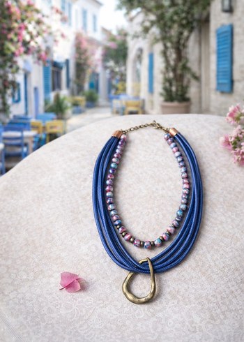 Renkli Boncuklu Mavi Bohem Kadın Kolye - Görsel 2