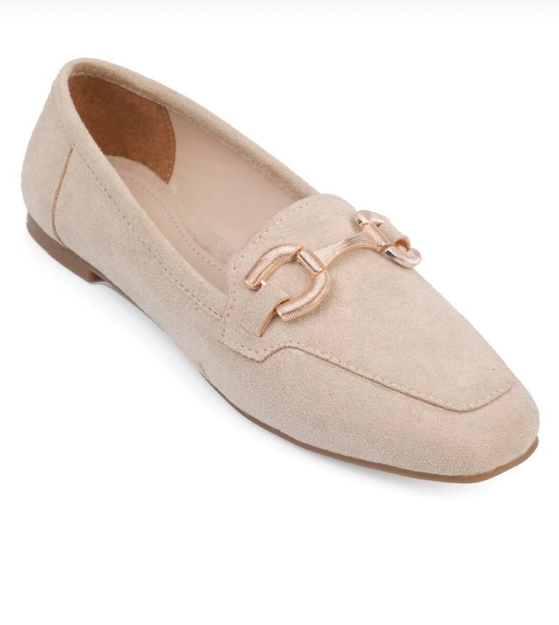 Bej Tokalı Süet Kadın Loafer - Görsel 4