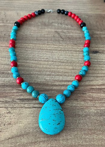 Boncuklu Turkuaz Bohem Kolye - Görsel 2