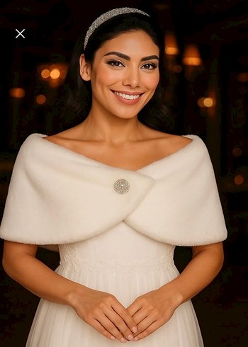 Broşlu peluş beyaz etol - Görsel 5