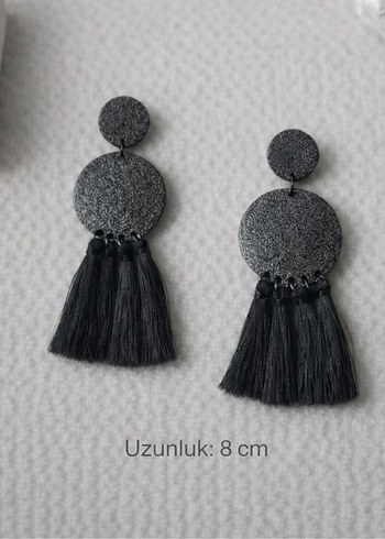 Püsküllü Siyah Bohem Küpe - Görsel 2