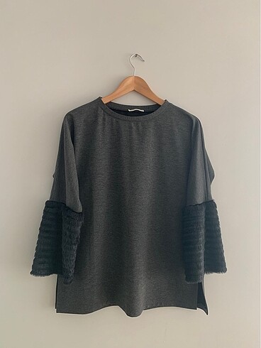 s Beden gri Renk Oversize kolları peluş tunik /bluz