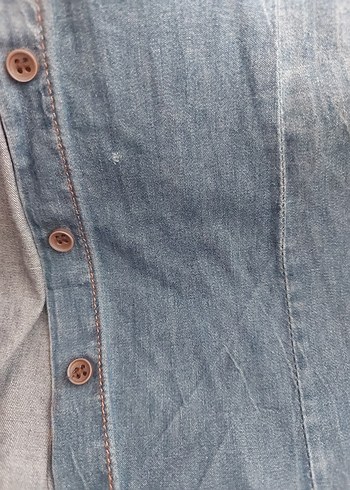 Mavi Düğmeli Denim Kadın Gömlek - Görsel 7