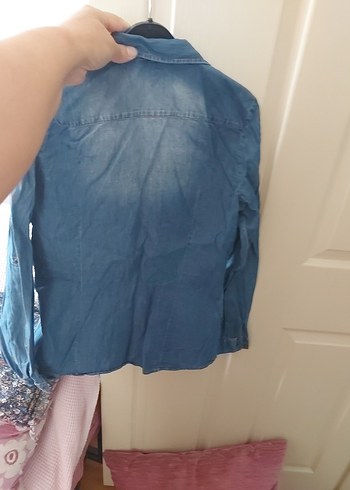 Mavi Düğmeli Denim Kadın Gömlek - Görsel 5