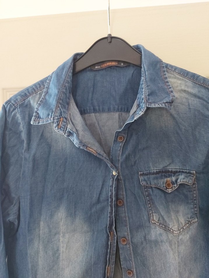 Mavi Düğmeli Denim Kadın Gömlek - Görsel 2