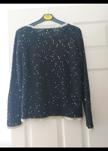 Siyah Mini Triko Kazak, Uzun Kollu, Gevşek Kesim - Görsel 2