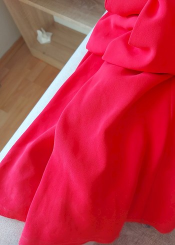 Diger Uzun Kırmızı Drapeli V Yaka Abiye - Görsel 6