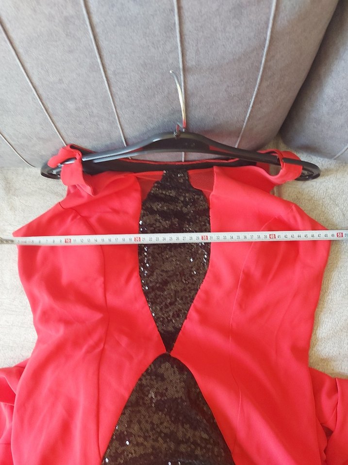 Diger Uzun Kırmızı Drapeli V Yaka Abiye - Görsel 5