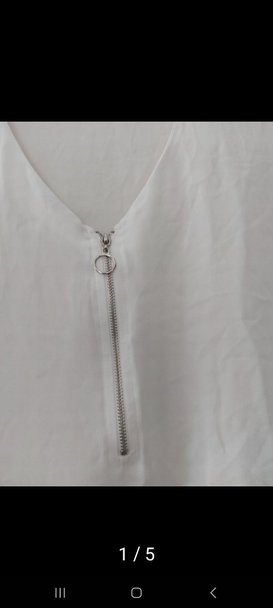 Düz Beyaz Keten V Yaka Kısa Kollu Bluz - Görsel 5