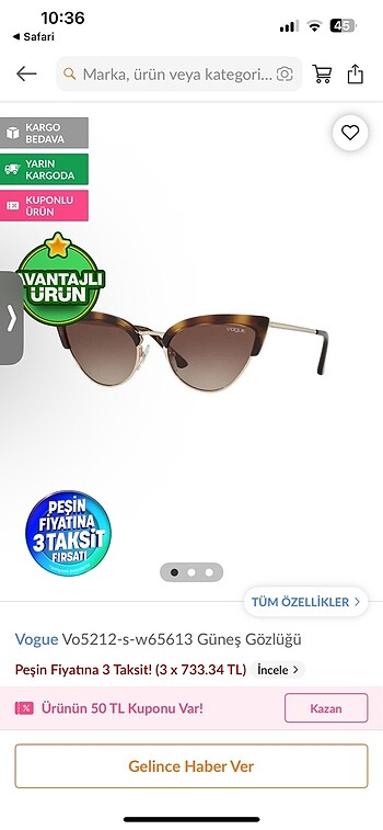 Vogue cat eye güneş gözlüğü