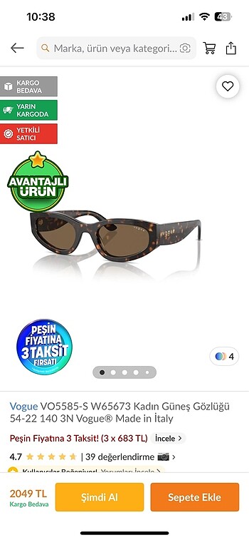 Vogue güneş gözlüğü
