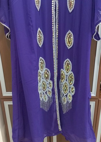 Boncuk İşlemeli Uzun Mor Kadın abaya abiye - Görsel 7