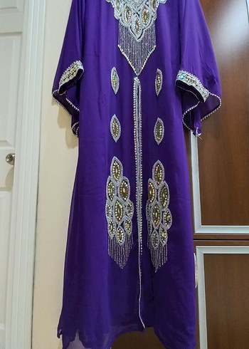 Boncuk İşlemeli Uzun Mor Kadın abaya abiye - Görsel 4