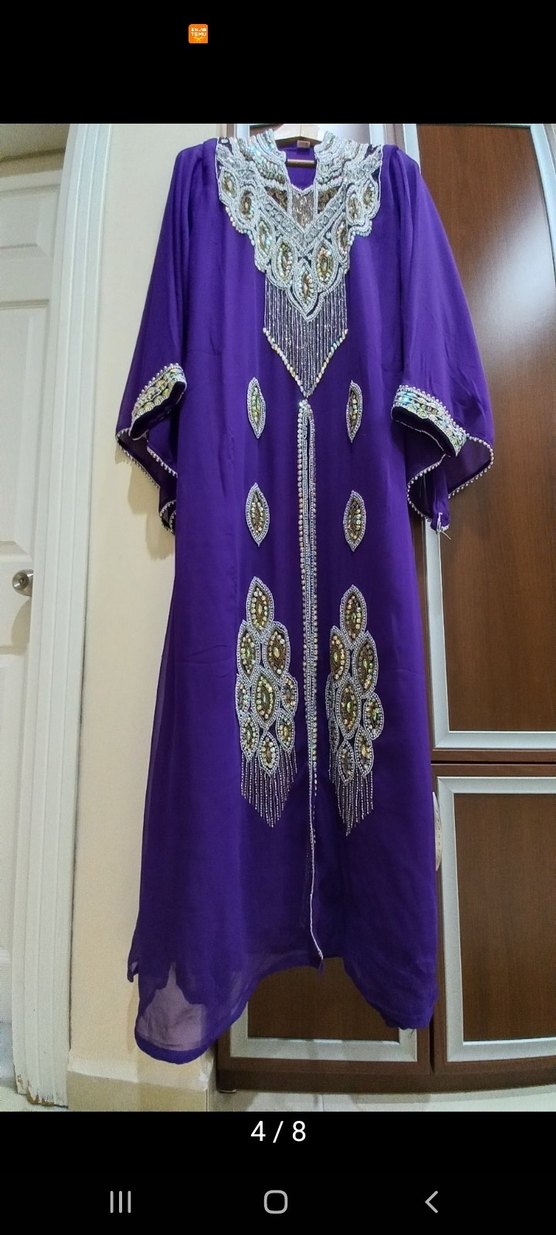 Boncuk İşlemeli Uzun Mor Kadın abaya abiye - Görsel 4