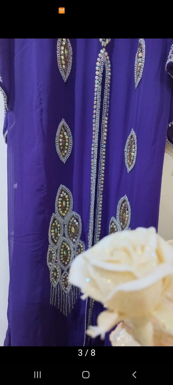 Boncuk İşlemeli Uzun Mor Kadın abaya abiye - Görsel 3