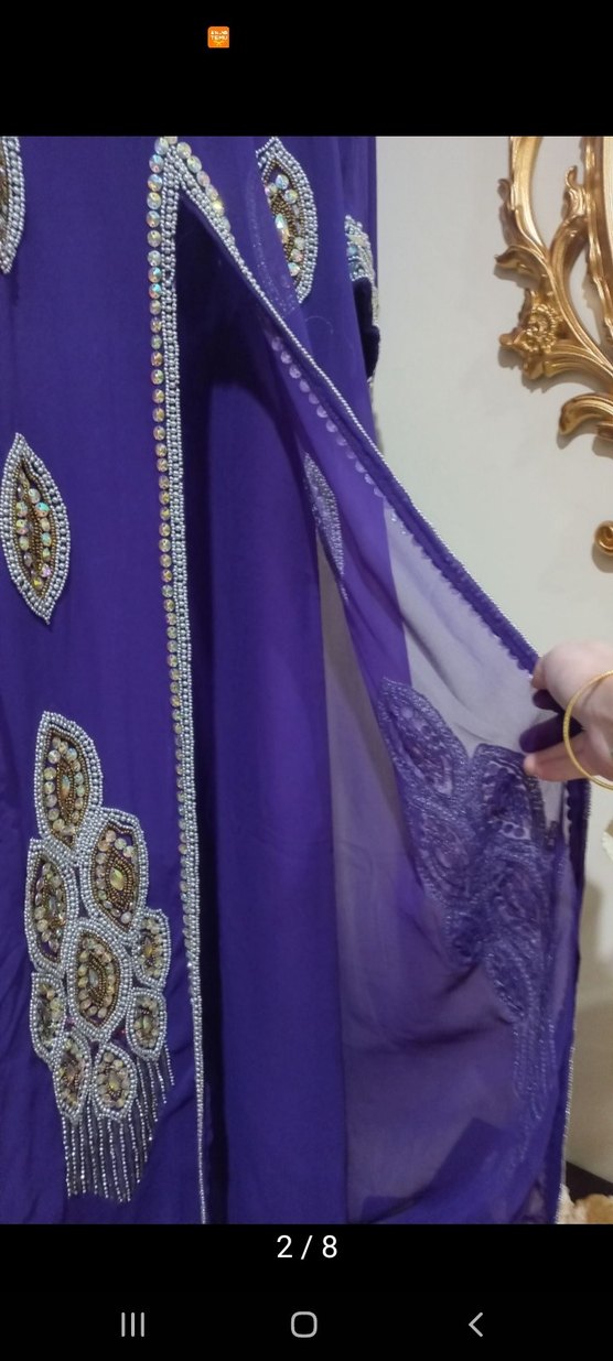 Boncuk İşlemeli Uzun Mor Kadın abaya abiye - Görsel 2