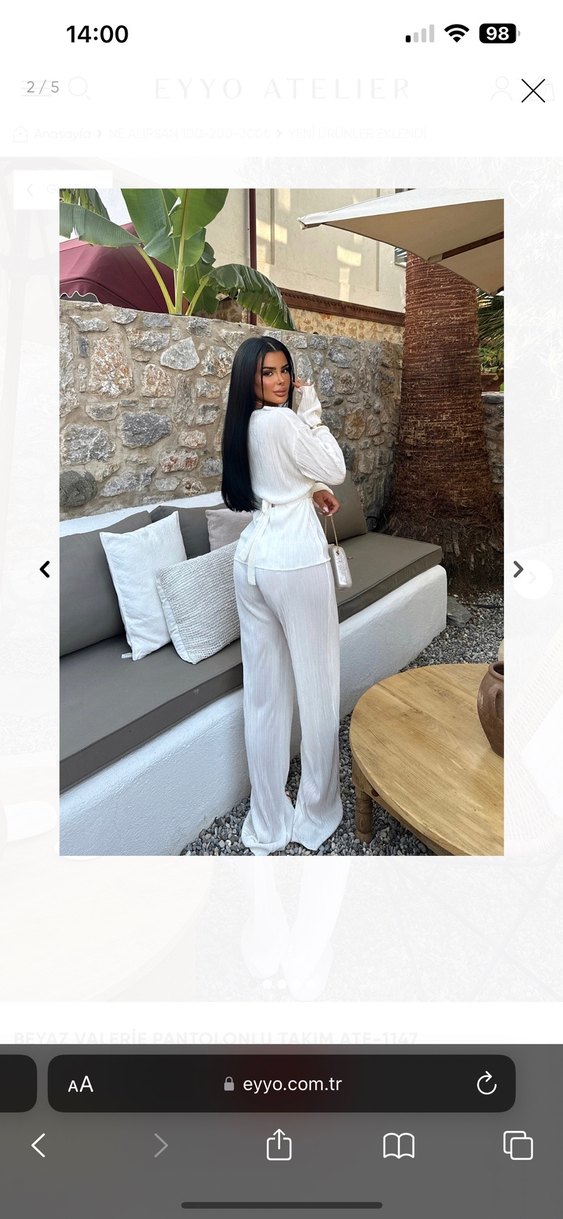 Kadın Beyaz Uzun Kollu Piliseli V Yaka Takım - Görsel 2