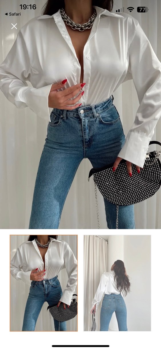 beyaz saten gömlek - Görsel 2