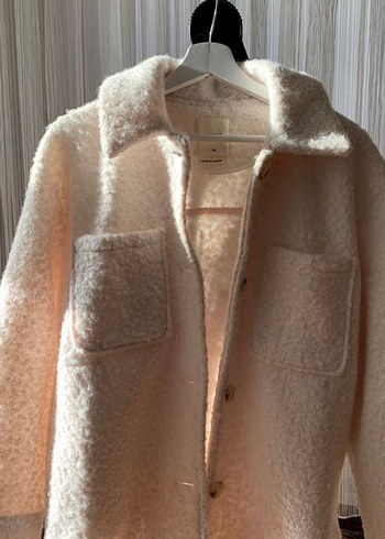 Beyaz Peluş Detaylı Salaş Ceket - Görsel 8