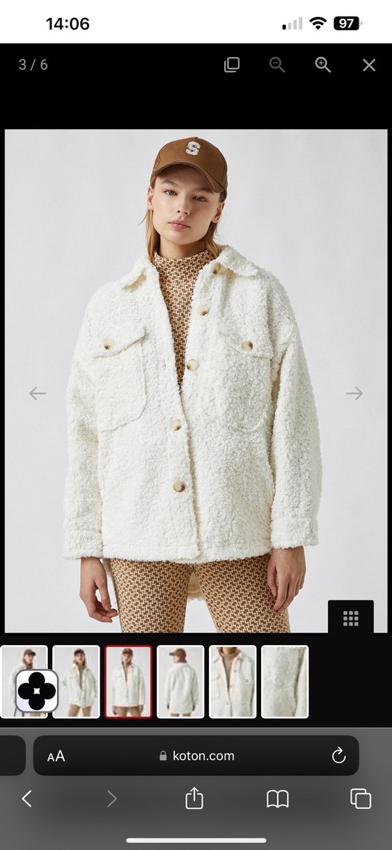 Beyaz Peluş Detaylı Salaş Ceket - Görsel 2