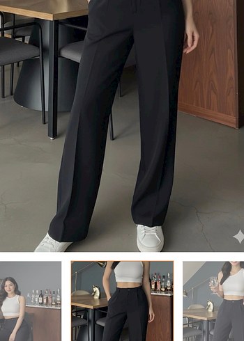 siyah yüksek bel palazzo pantolon - Görsel 2