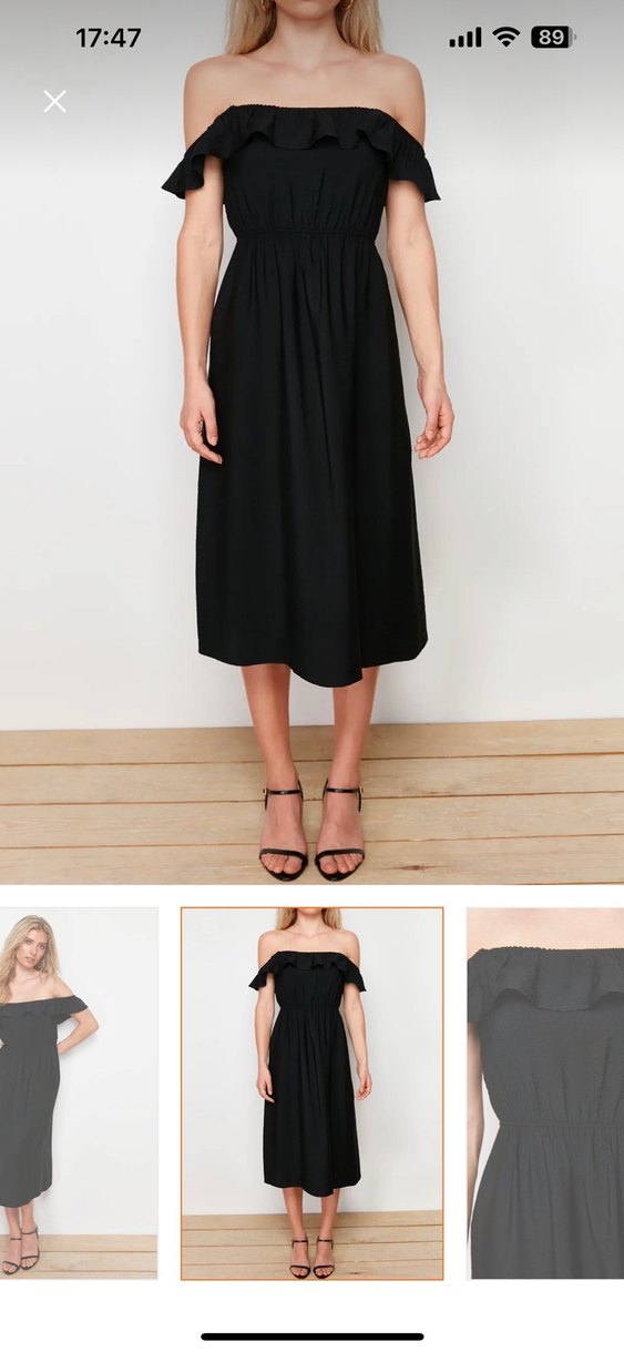 madonna yaka keten görünümlü elbise - Görsel 5