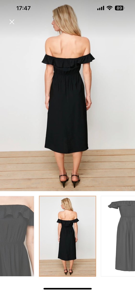 madonna yaka keten görünümlü elbise - Görsel 3