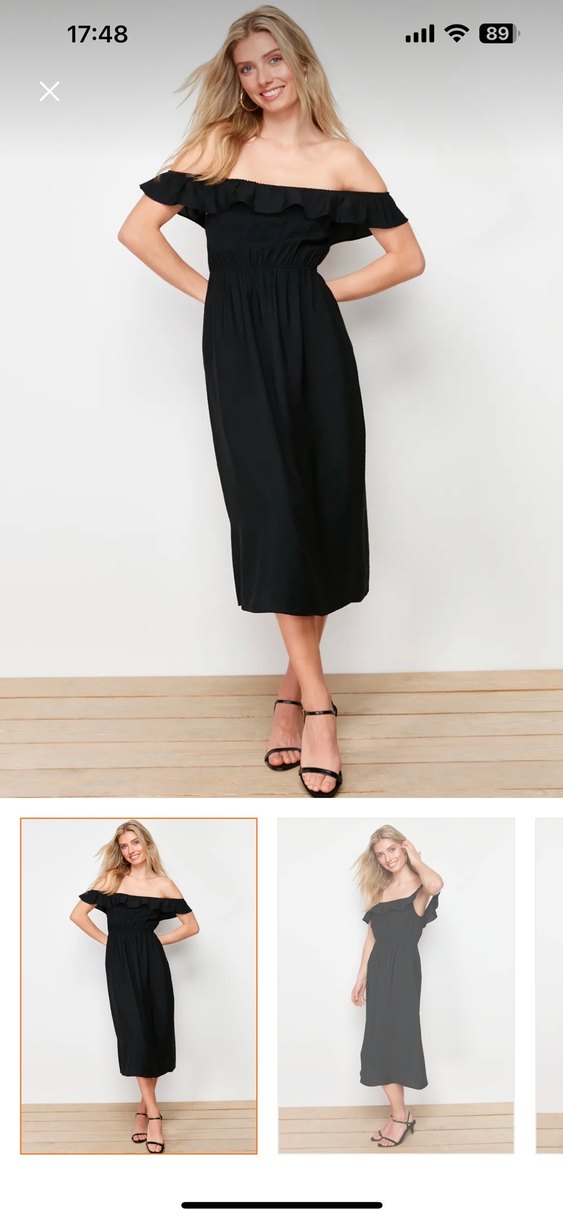 madonna yaka keten görünümlü elbise - Görsel 2