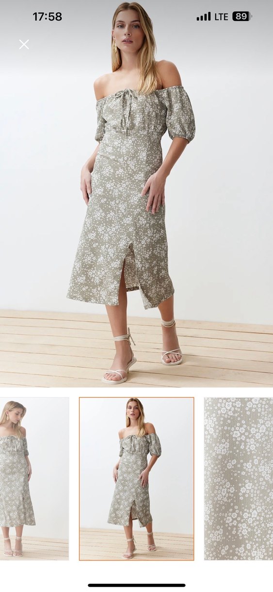 madonna yaka yırtmaçlı maxi elbise - Görsel 3