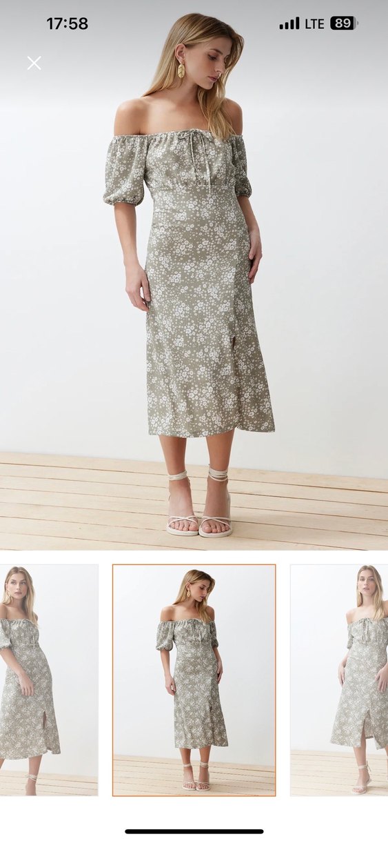 madonna yaka yırtmaçlı maxi elbise - Görsel 2