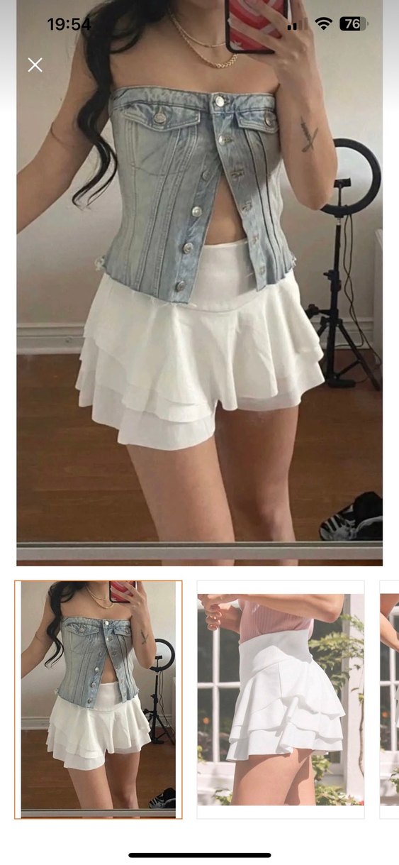 Beyaz Mini Fırfırlı şort etek - Görsel 2