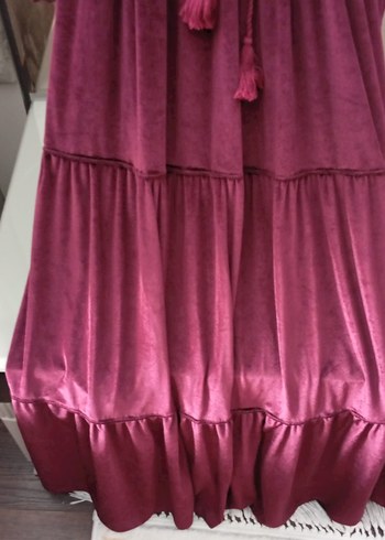 Bordo kadife Piliseli Uzun Elbise - Görsel 2