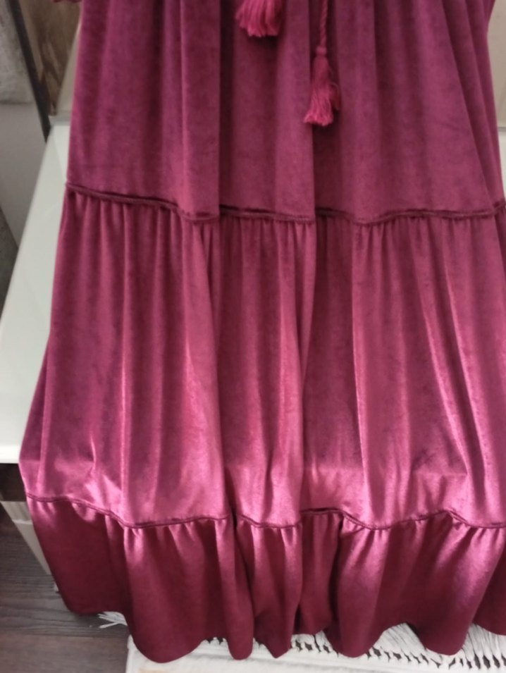 Bordo kadife Piliseli Uzun Elbise - Görsel 2