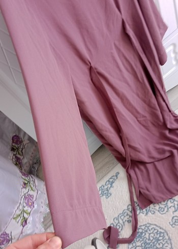 Kadın Uzun Keten Elbise gül kurusu - Görsel 2