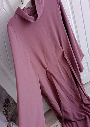 Kadın Uzun Keten Elbise gül kurusu - Görsel 3