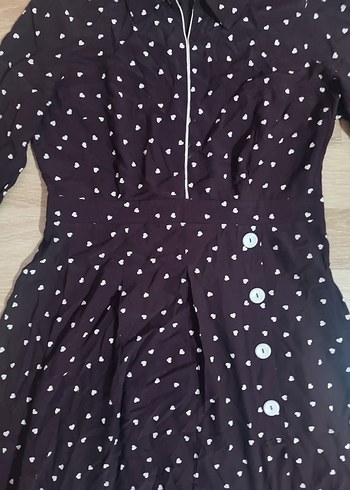 Uzun Kollu Puantiyeli V Yaka Elbise - Görsel 3