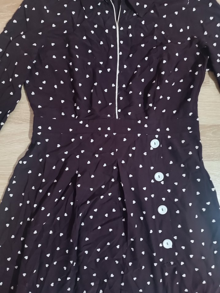 Uzun Kollu Puantiyeli V Yaka Elbise - Görsel 3