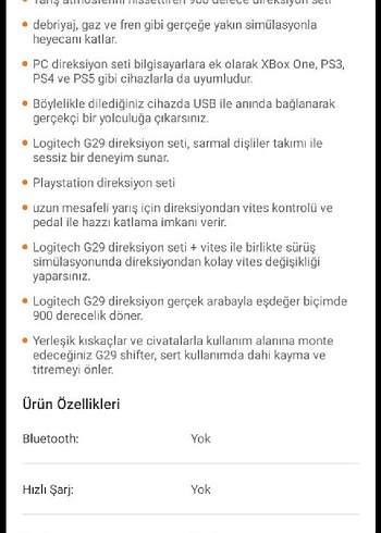 Beden Renk Logitech G29 Direksiyon ve Vites Seti