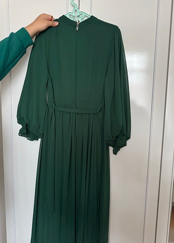 Uzun zümrüt Yeşili  Kadın Elbise - Görsel 4